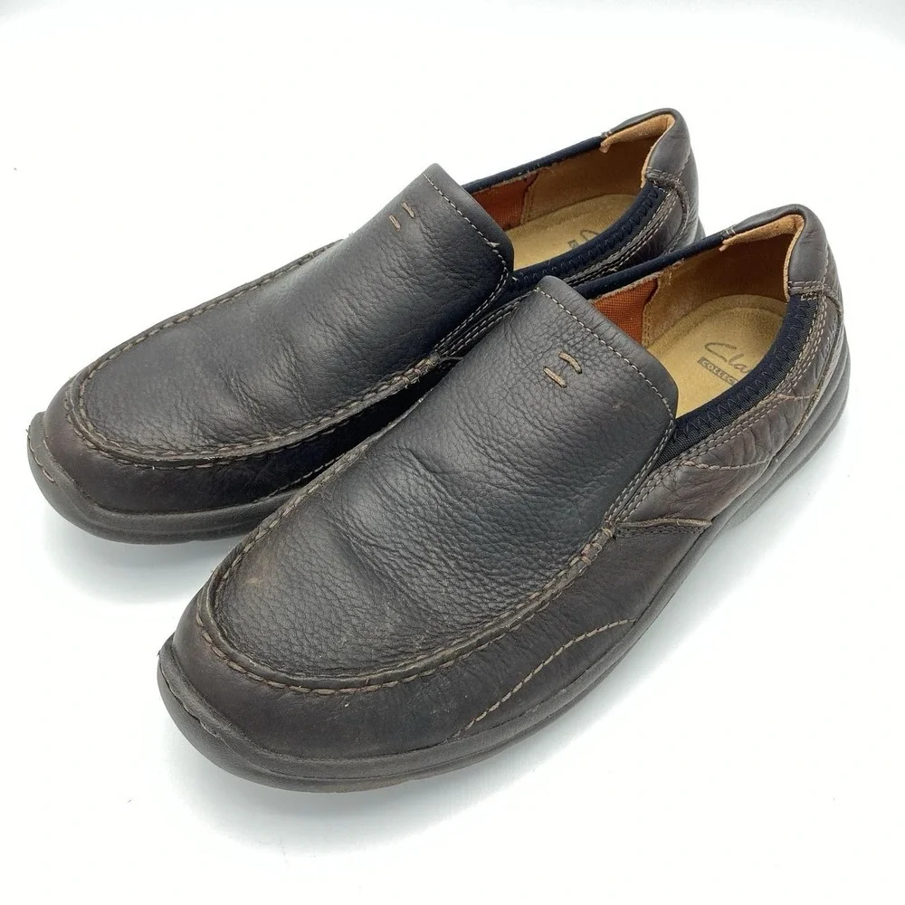 Clarks Men 11M Loafers Brown Leather Slip On Collection Casual Shoes 01950